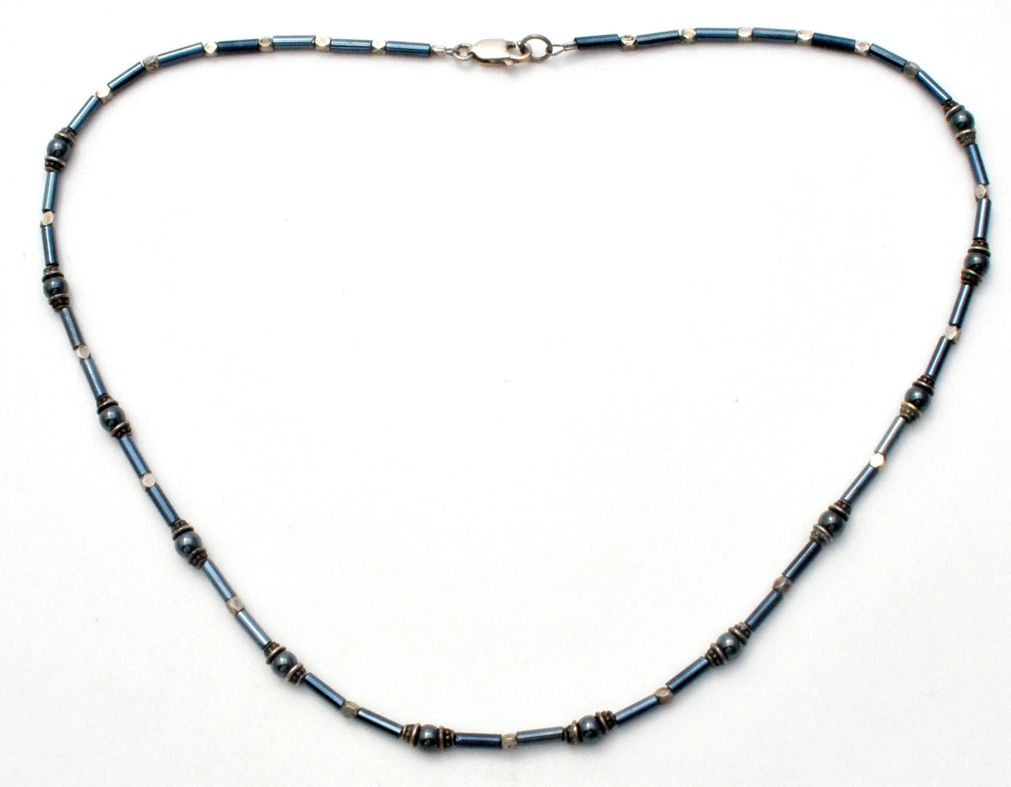 Hematite & Sterling Silver Bead Necklace 16"