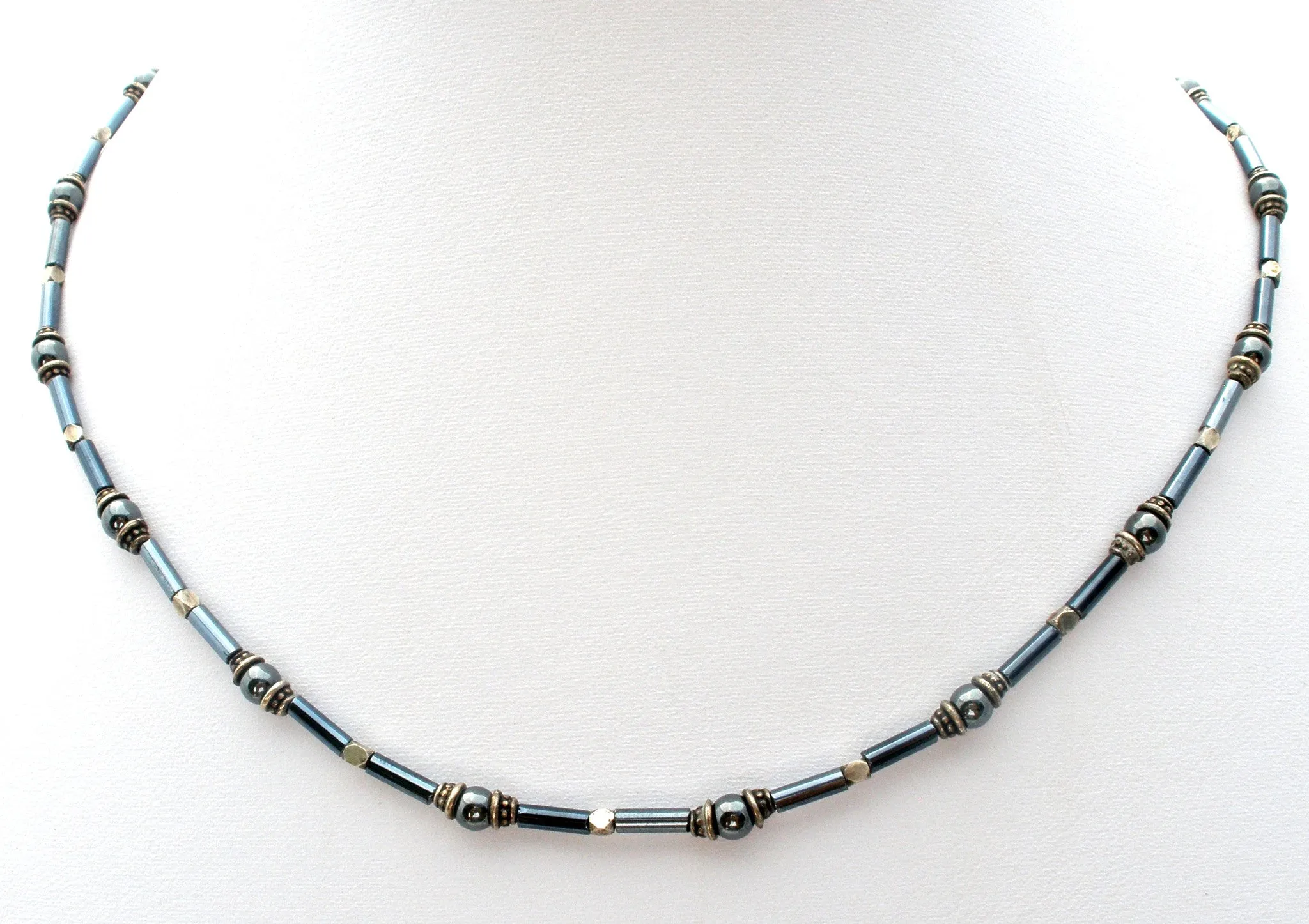 Hematite & Sterling Silver Bead Necklace 16"