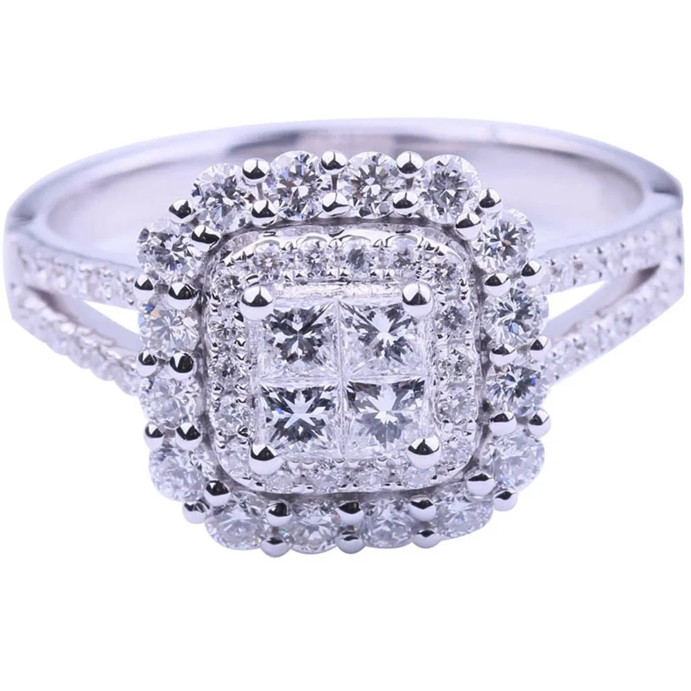 Huitan Gorgeous Square Shape Women Ring  /Full Bling Iced Out Micro Pave Crystal Zircon Dazzling Bridal Ring