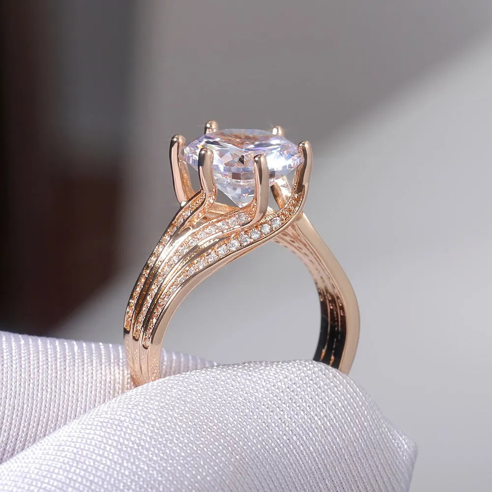 Huitan Luxury Gold Color Women Engagement / Wedding Rings / Inlaid Shiny CZ Noble Party Jewelry