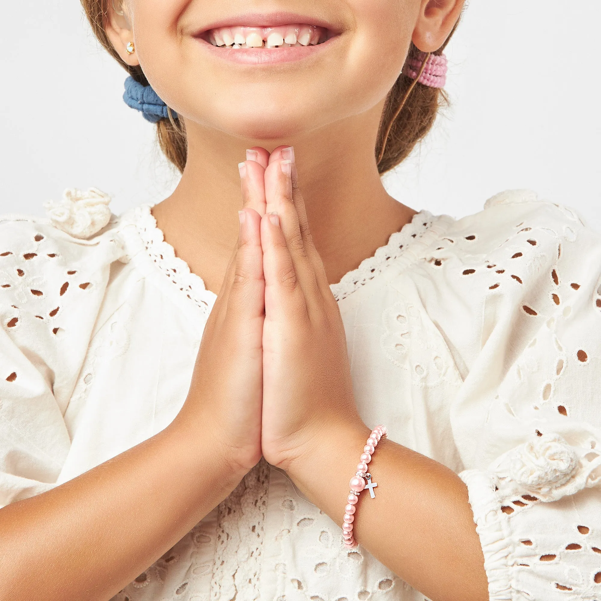 Infant Baby Girl Pink Pearl Bracelet Baptism & Christening Sterling Silver Cross Charm