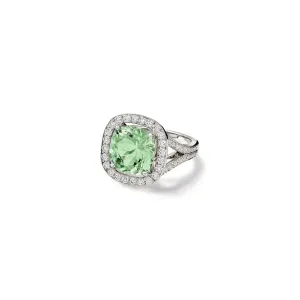 Iola Ring 18ct White Gold - Green Aquamarine & Diamond