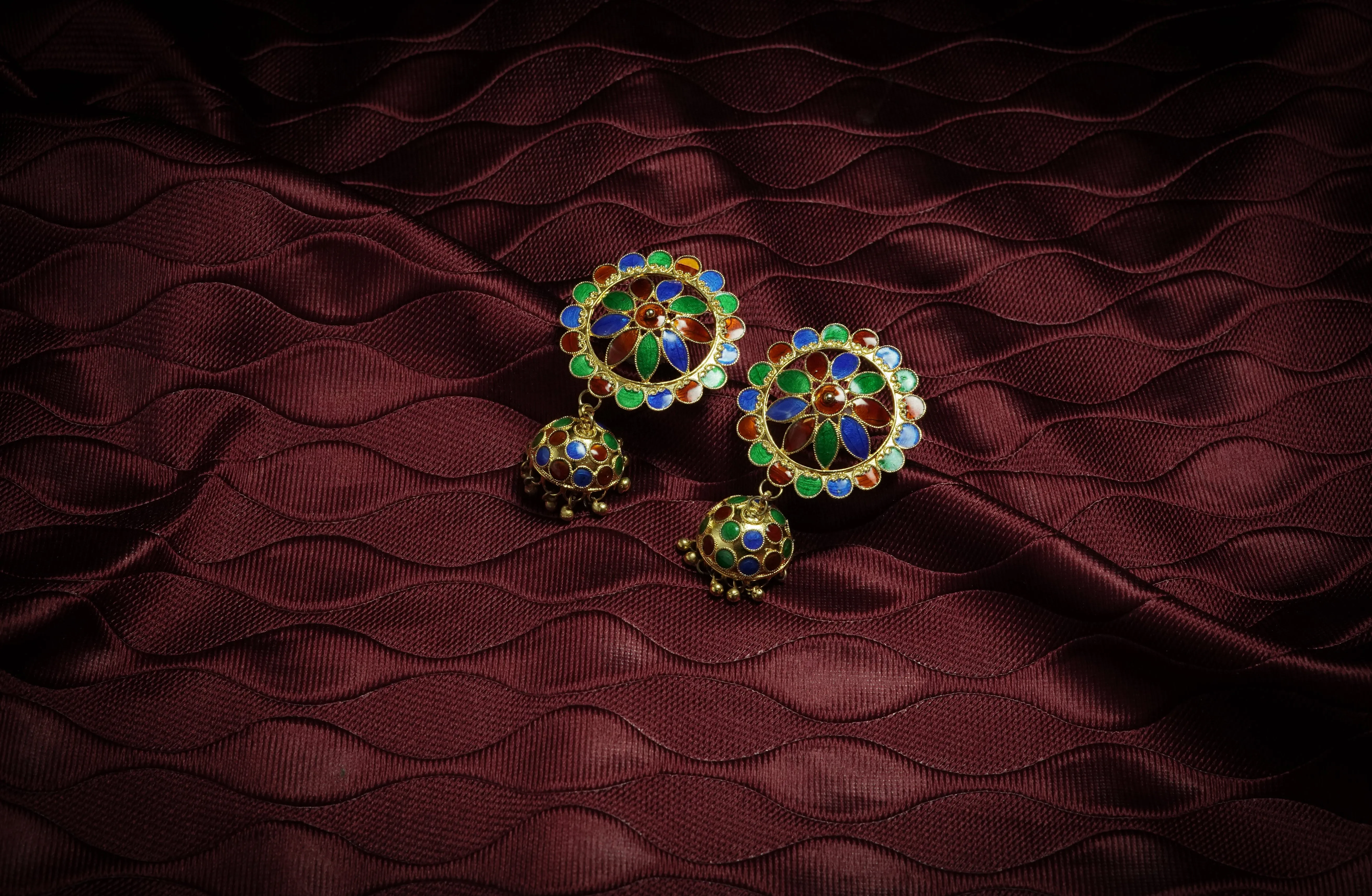 Japi Motif Pendent and Earring with Multicoloured Meenakari Silver Assamese Jewellery