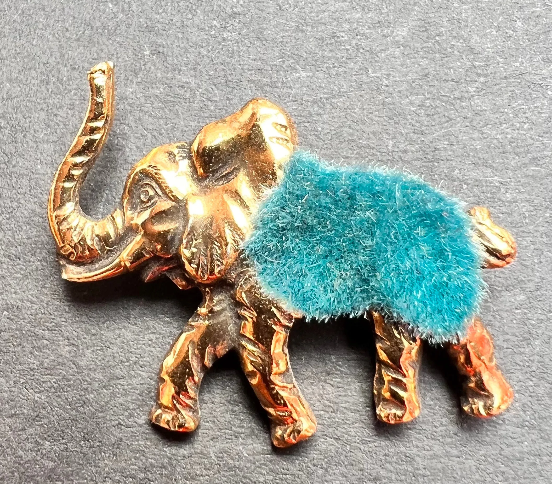 Jolly Vintage Colourful Flocked Elephant Brooches