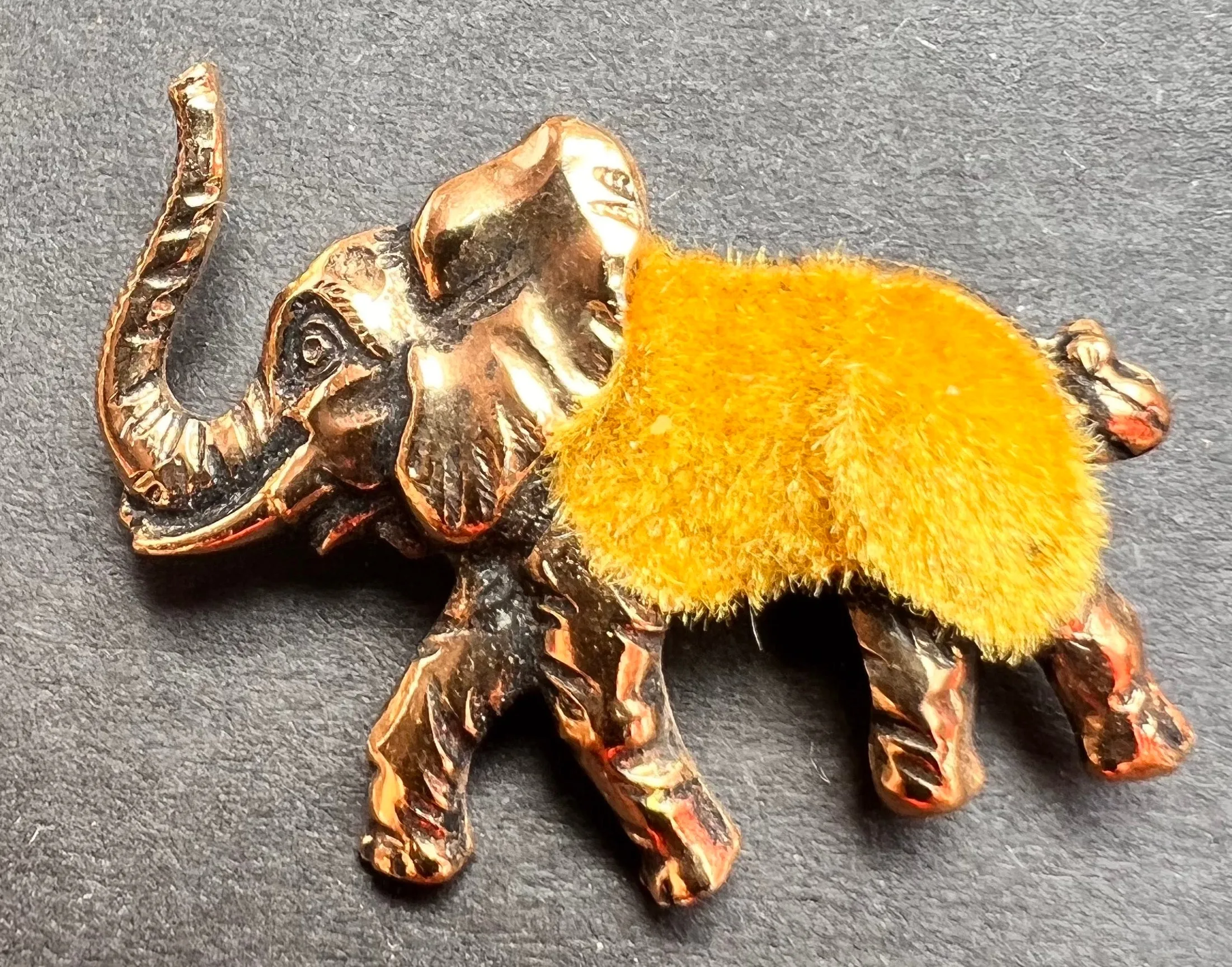 Jolly Vintage Colourful Flocked Elephant Brooches