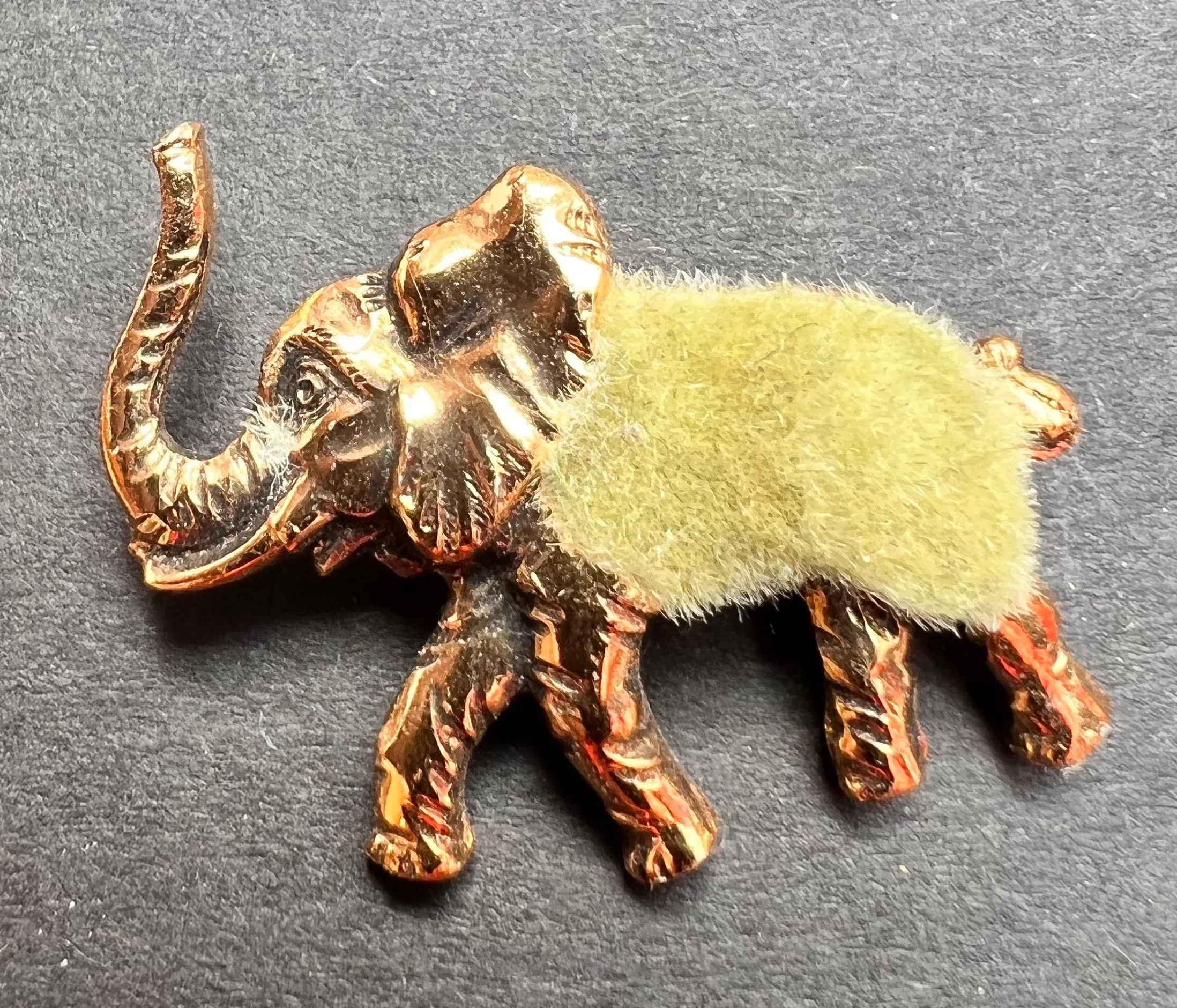 Jolly Vintage Colourful Flocked Elephant Brooches