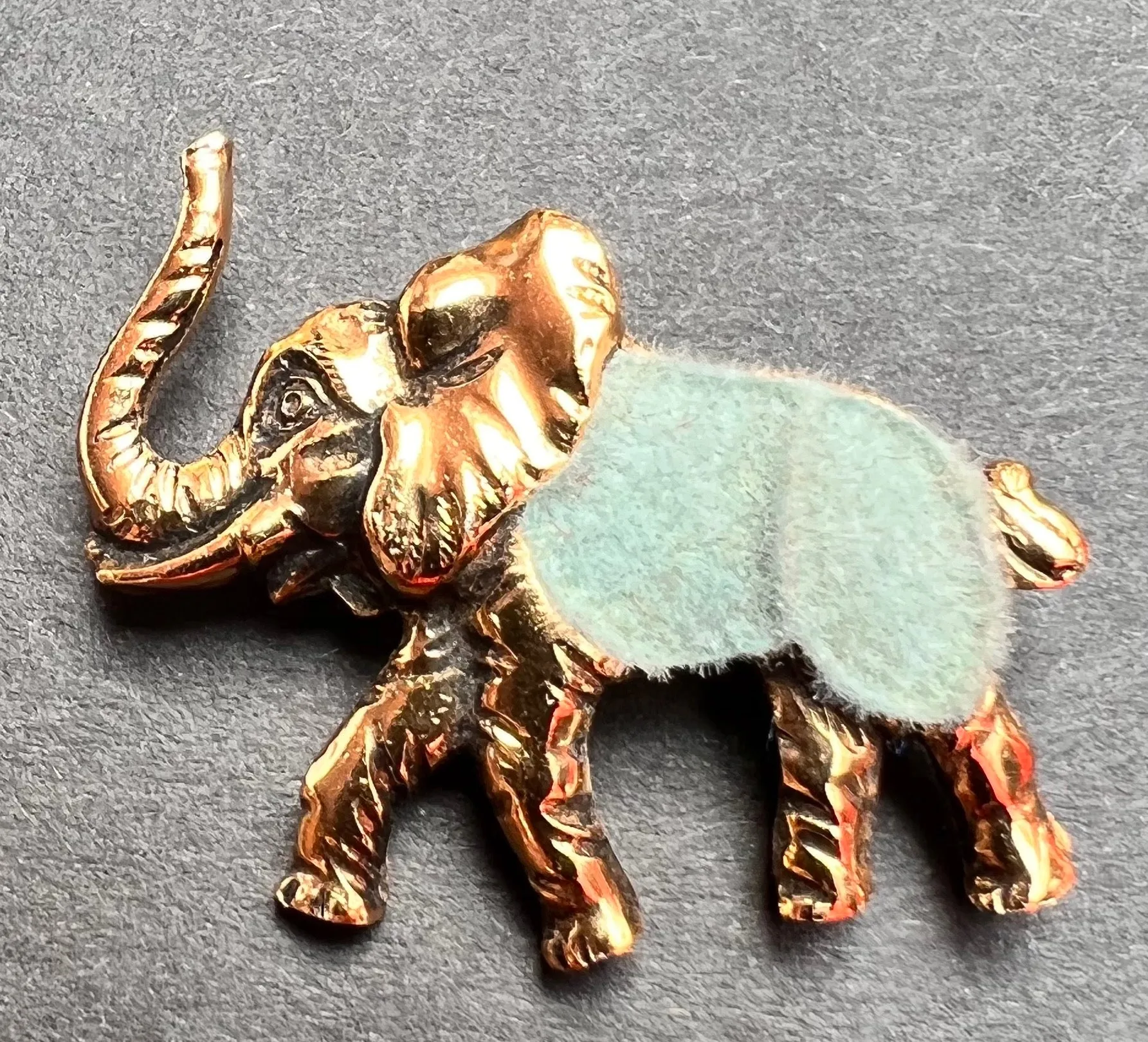 Jolly Vintage Colourful Flocked Elephant Brooches