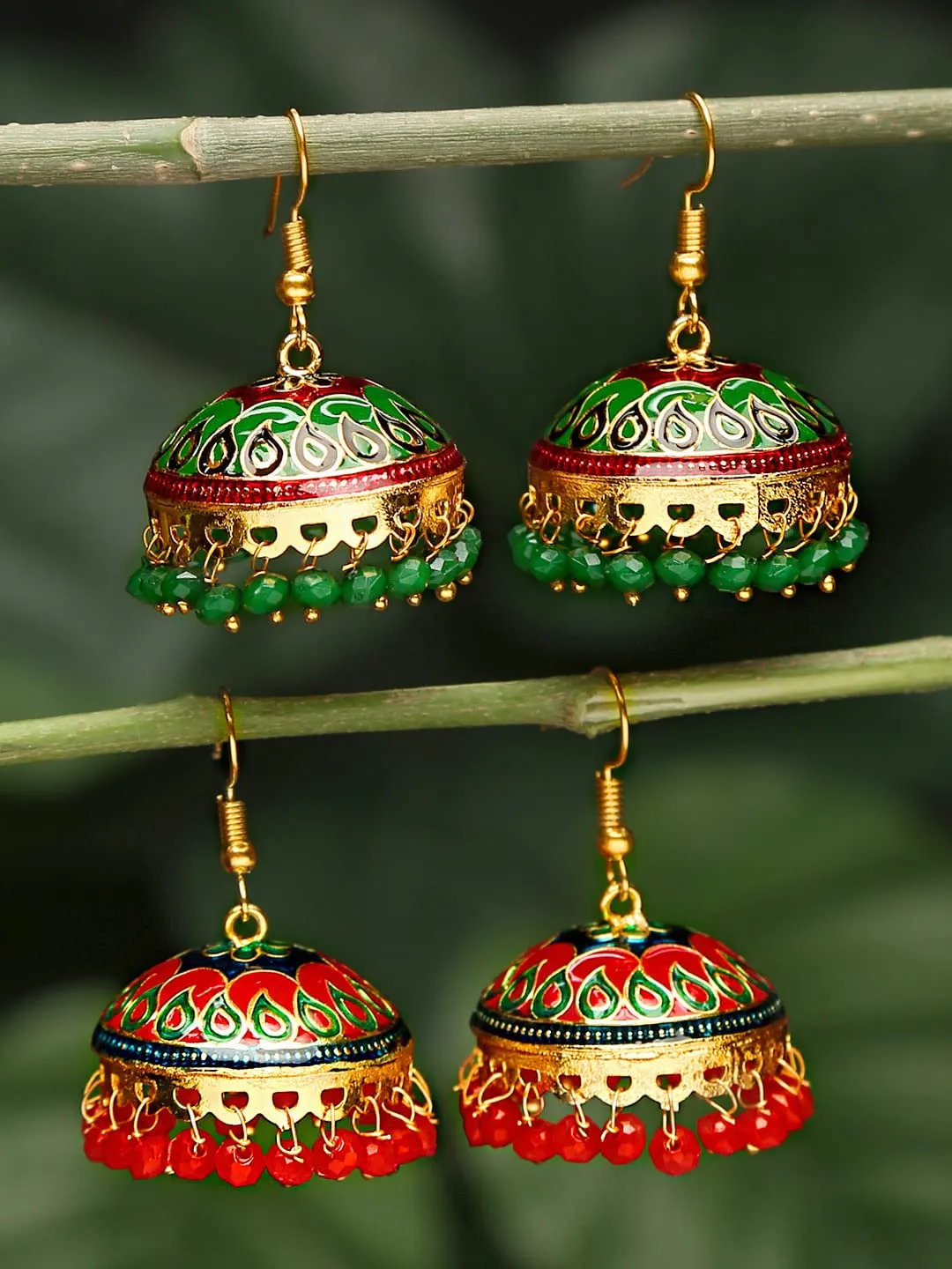 Kairangi Meenakari Earrings for women Handcrafted Meenakari Combo 2 Pairs Traditional Jhumka/Jhumki Earrings for Women and Girls (MNKR 15)