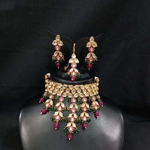 Kundan Choker Leaf Tassel Necklace Set