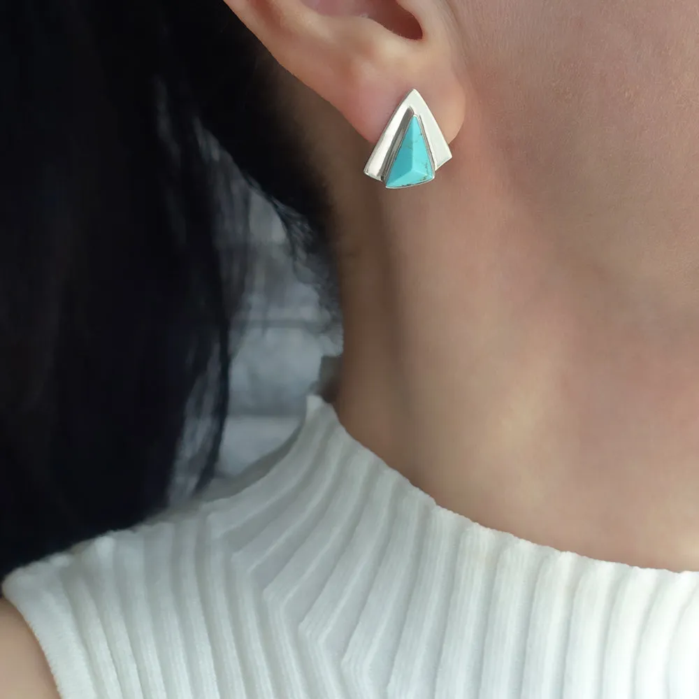 Large Turquoise Triangle Stud Earrings