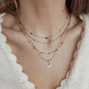 Layering Necklaces Stars and Moon in Rose Gold