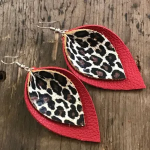 Leopard Print Leather Leaves Style  Earrings