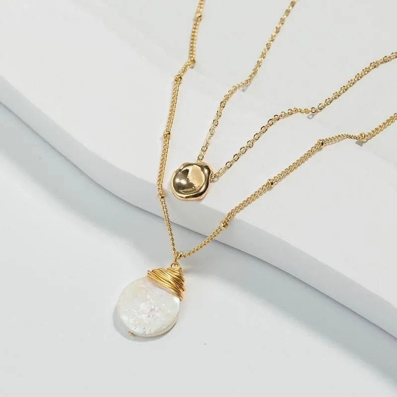 Long Necklaces Charm Jewelry Double Layers Pearl #ET509