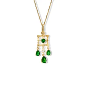 Mashrabiya Trellis Necklace Pendant Yellow Gold - Chrome Diopside & Diamond