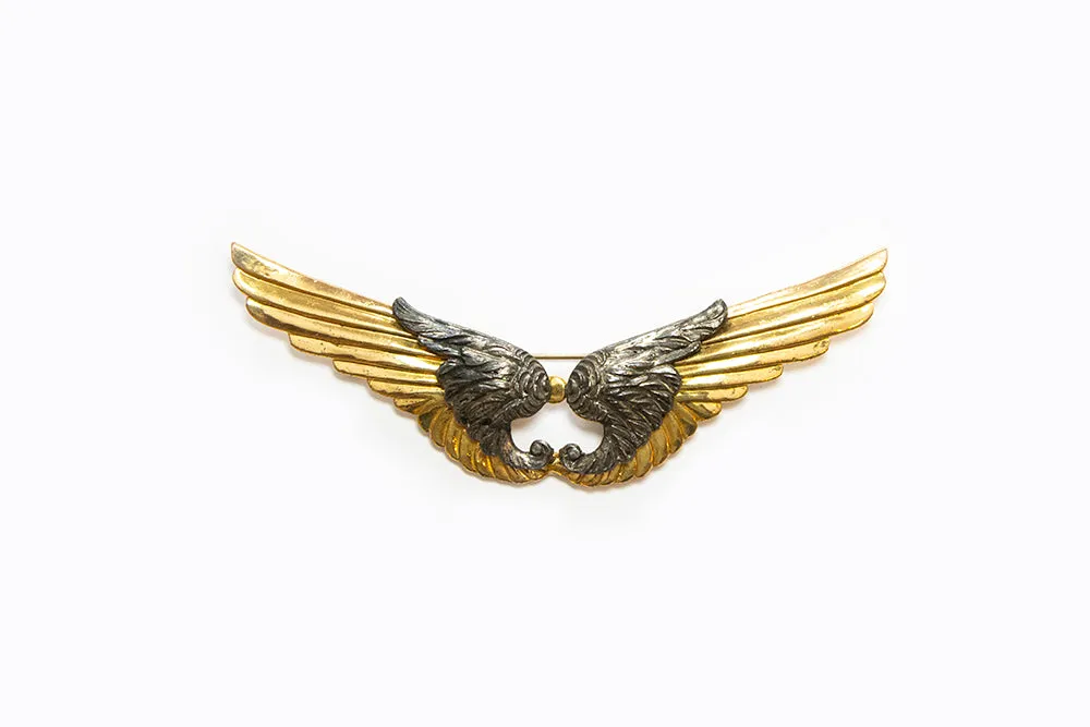 McCLELLAND BARCLAY Art Deco Gold with Silver Two-Tone Double Winged Brooch