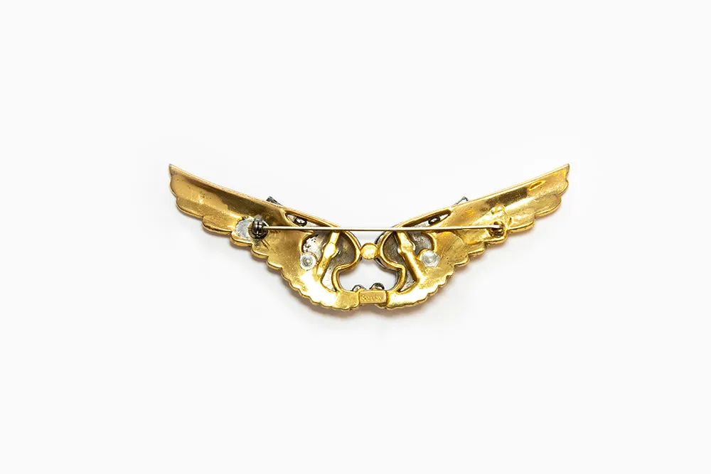 McCLELLAND BARCLAY Art Deco Gold with Silver Two-Tone Double Winged Brooch