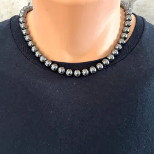 Mens Hematite 10mm Beaded Necklace