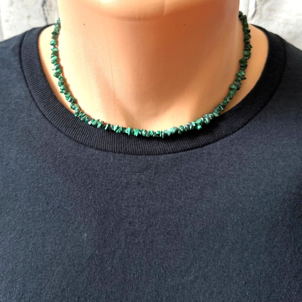 Mens Malachite Chip Beaded Necklace