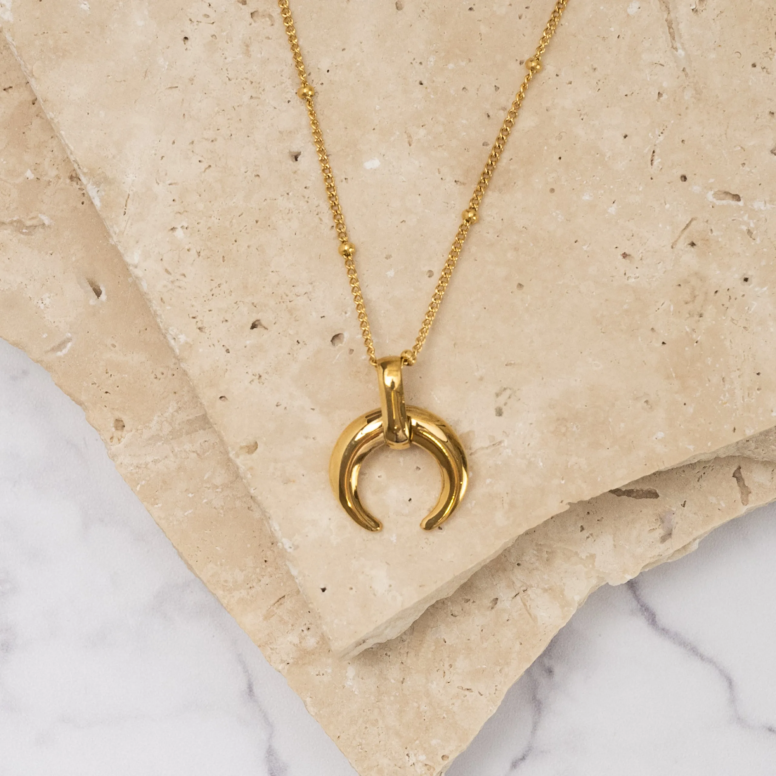 Mezzaluna 18k gold plated crescent pendant necklace