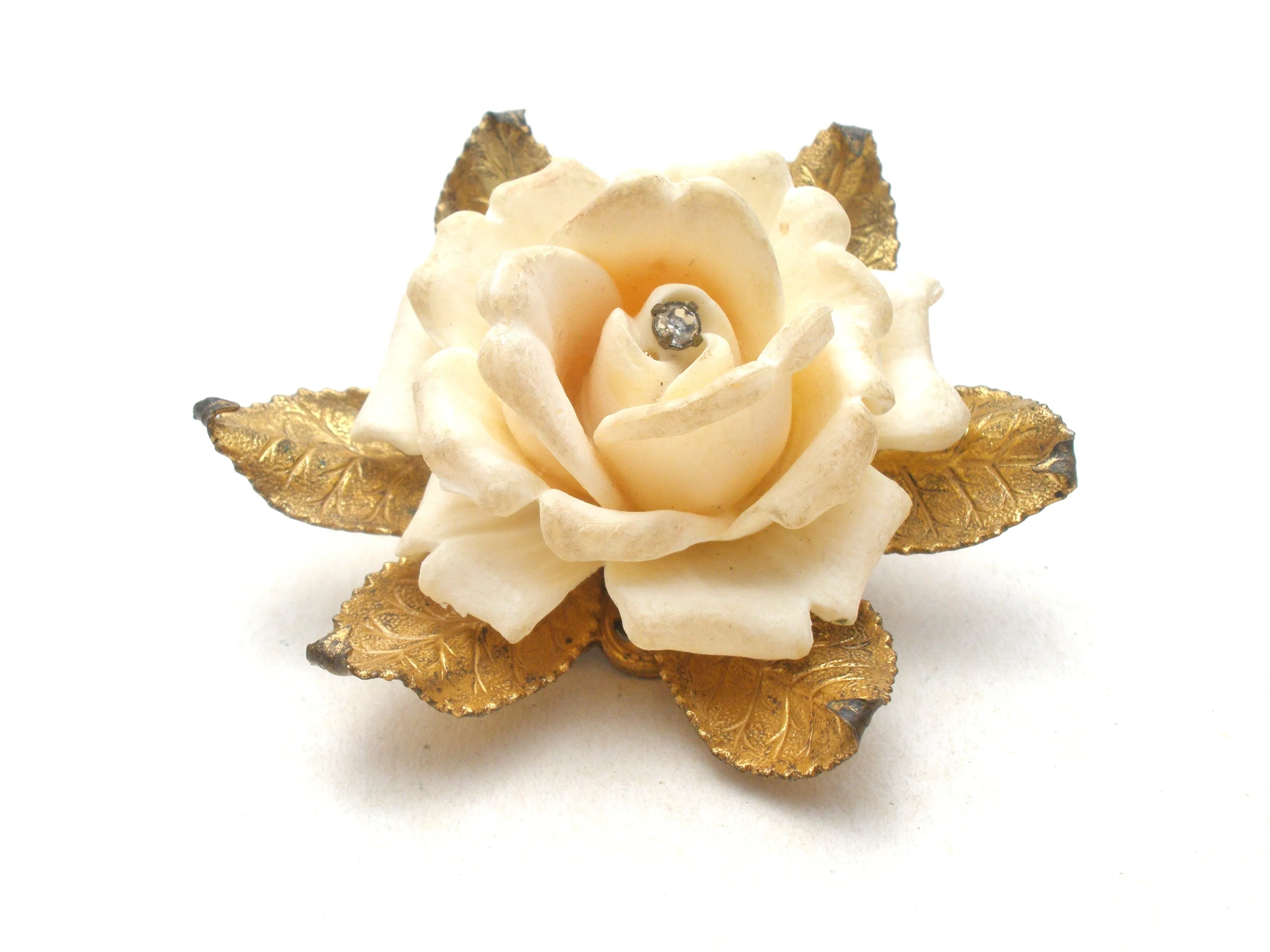 Miriam Haskell Celluoid Rhinestone Rose Brooch Pin