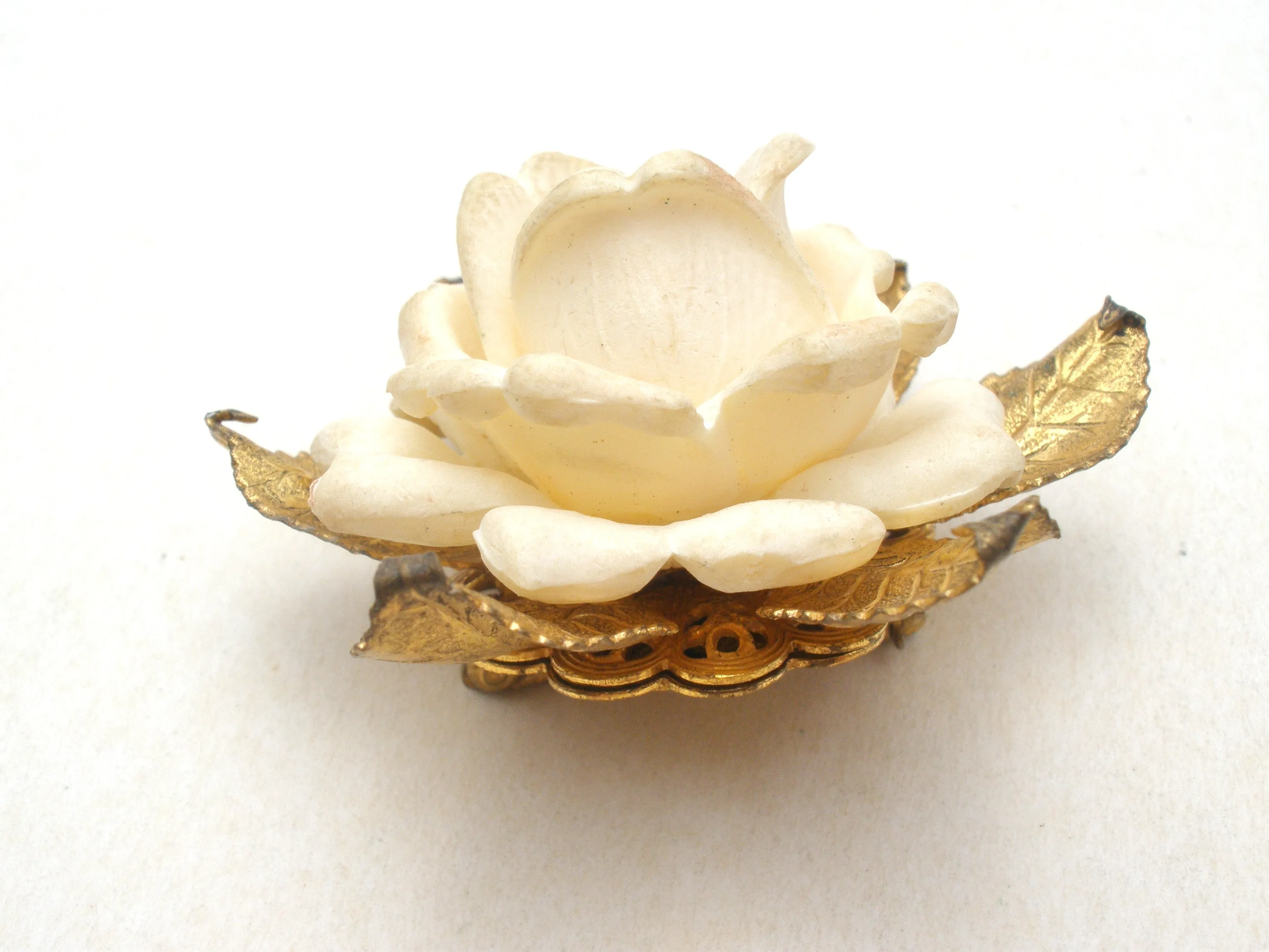 Miriam Haskell Celluoid Rhinestone Rose Brooch Pin