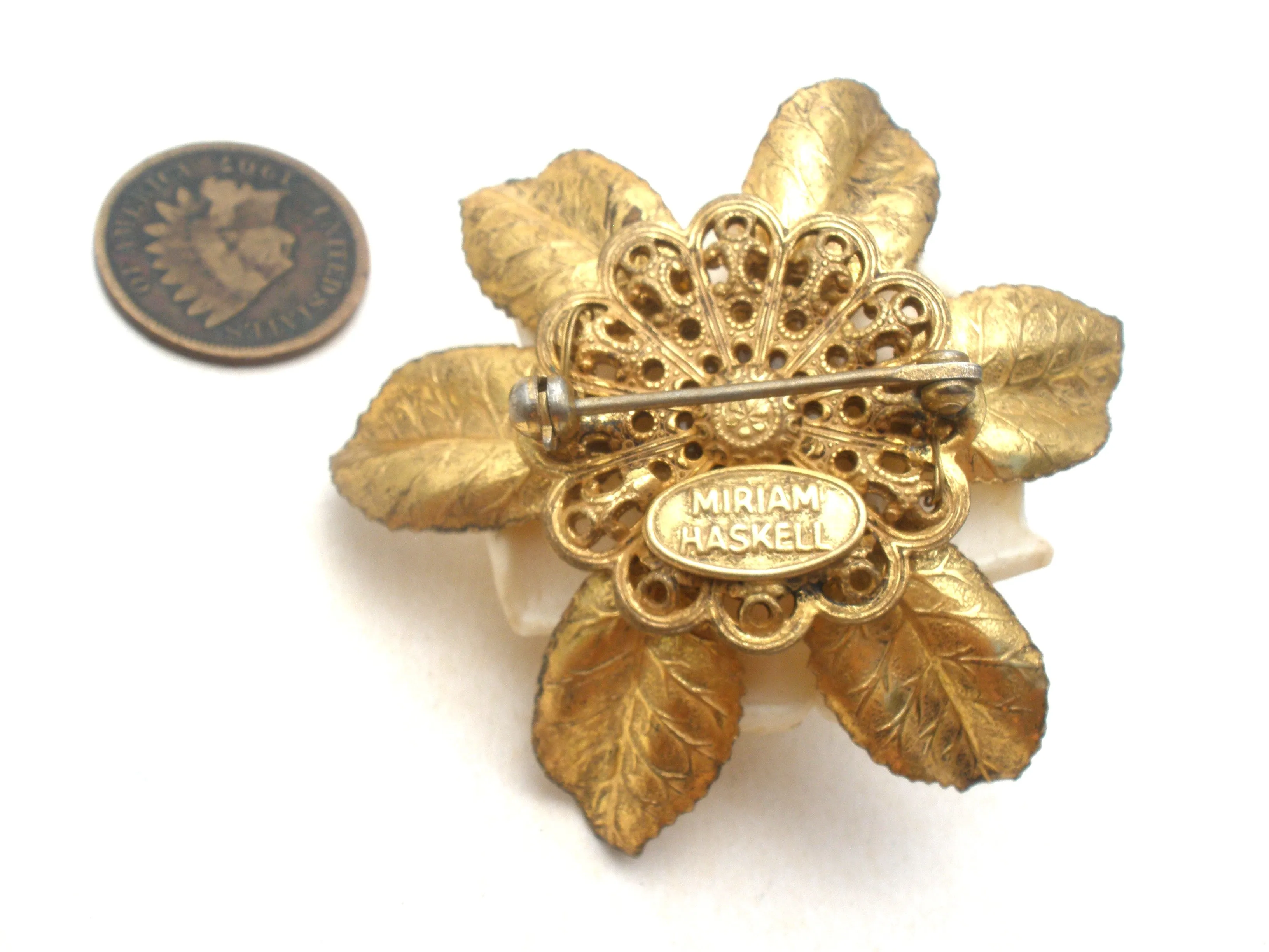 Miriam Haskell Celluoid Rhinestone Rose Brooch Pin