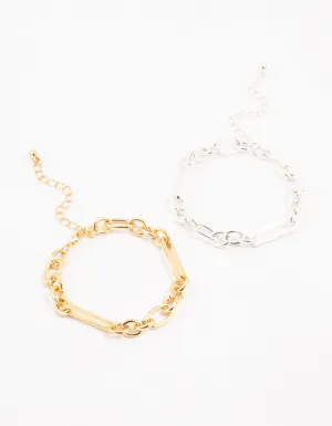 Mixed Metals Chain Bracelets 2-Pack