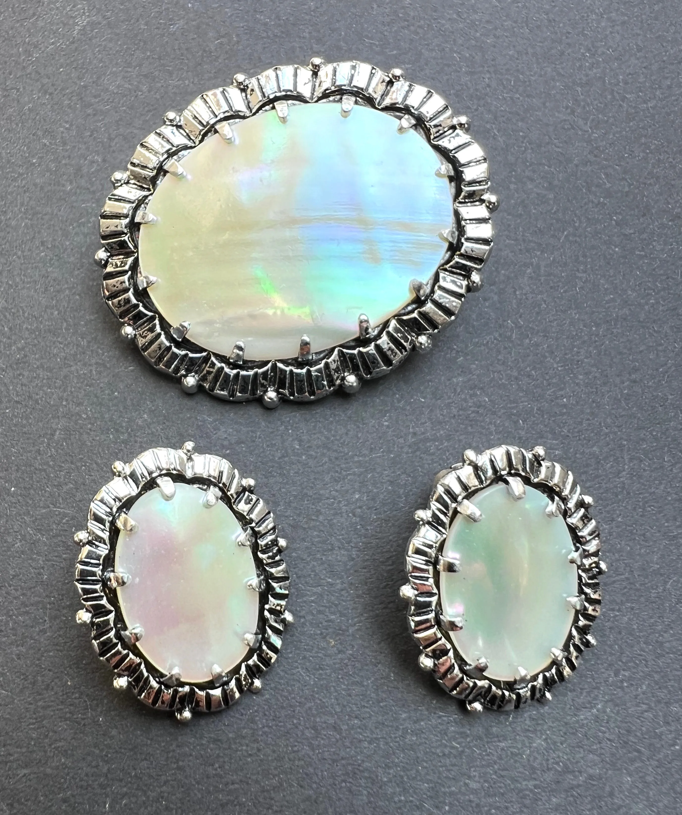 Mother of Pearl Vintage Brooch and Clip-On Earring Sets