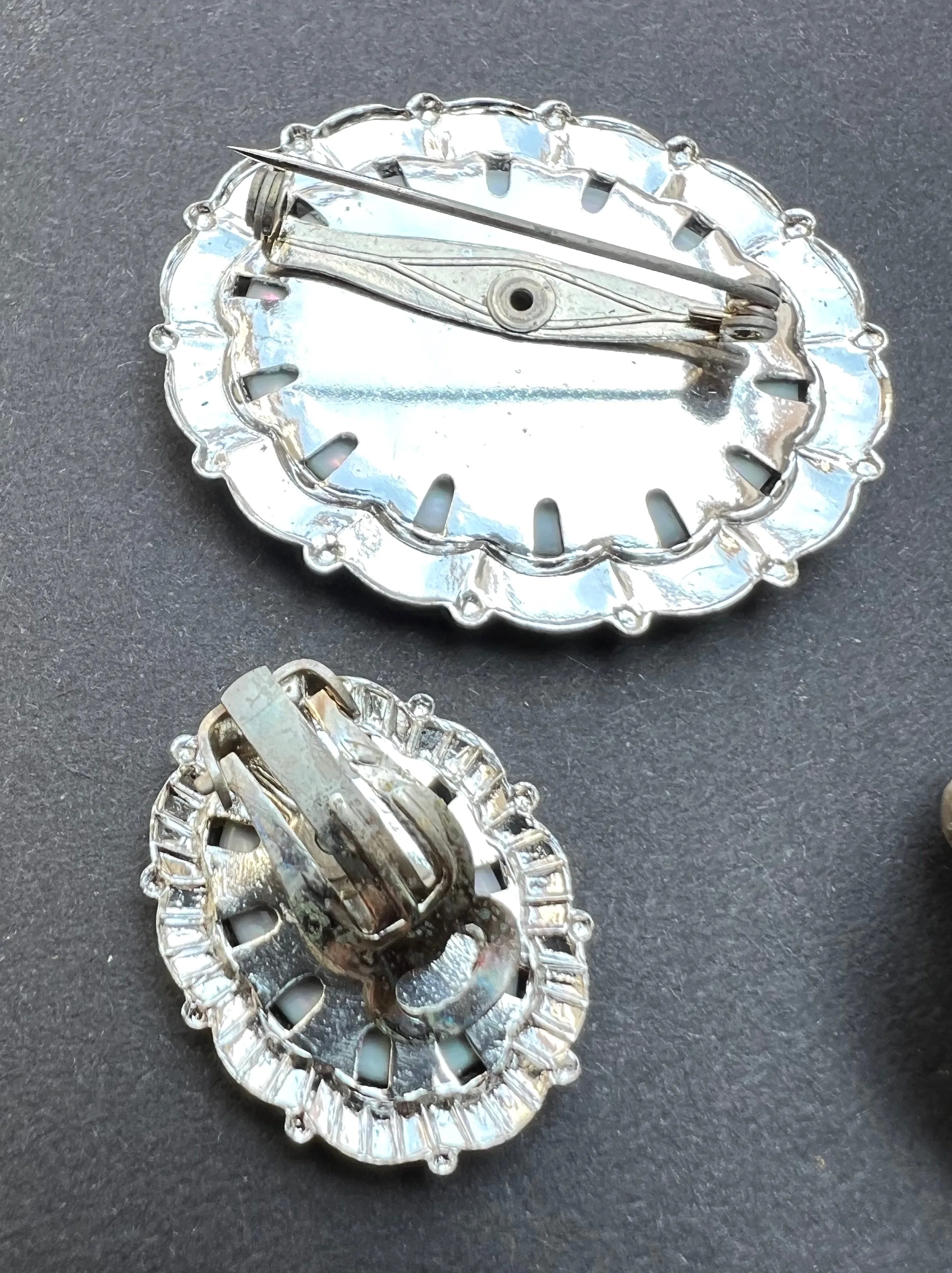 Mother of Pearl Vintage Brooch and Clip-On Earring Sets