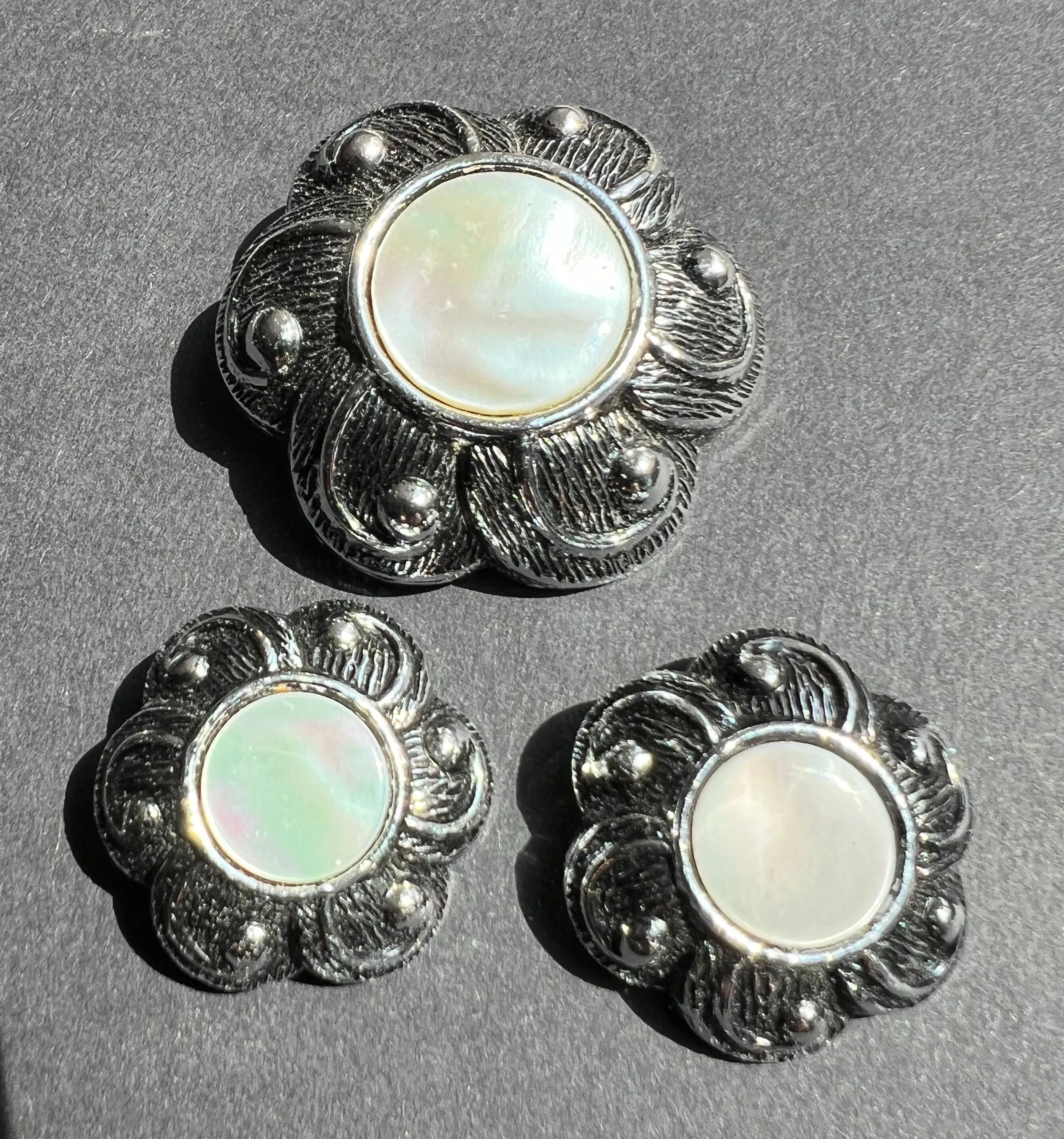 Mother of Pearl Vintage Brooch and Clip-On Earring Sets