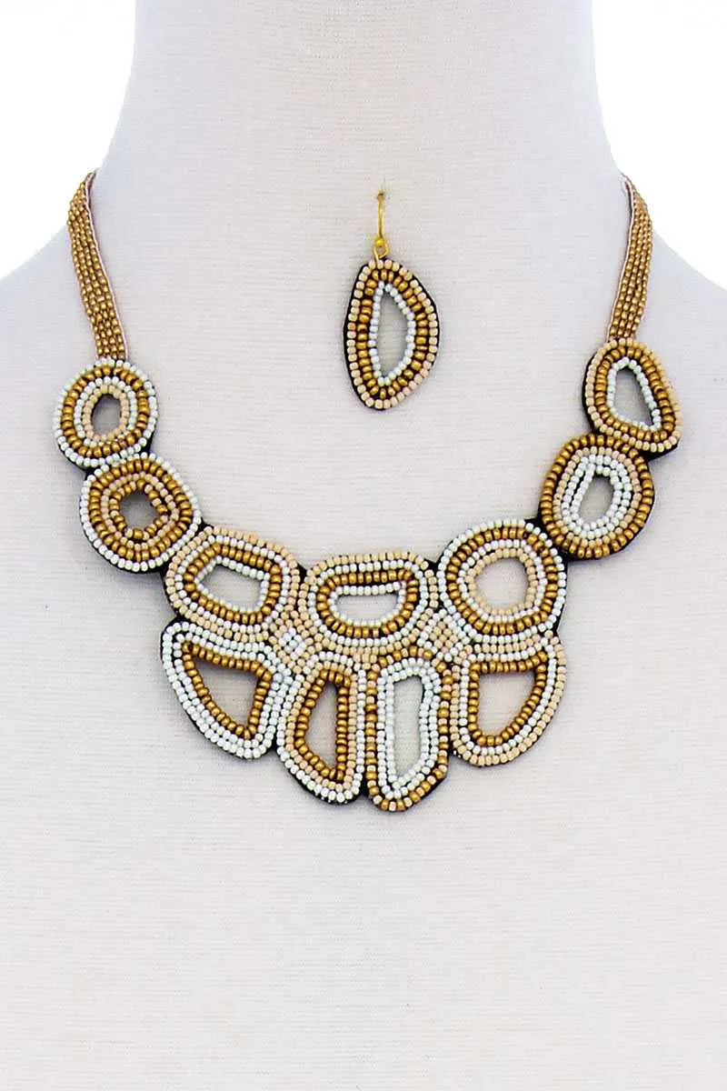 Multi Beaded Fashion Chunky Necklace And Earring Set