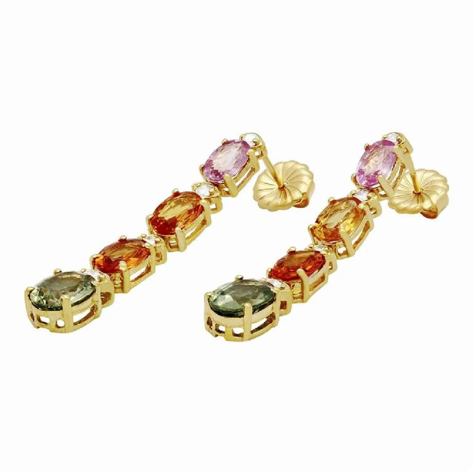 Multi Colored Sapphire & Diamond Rain Drop Earrings 14K Yellow Gold