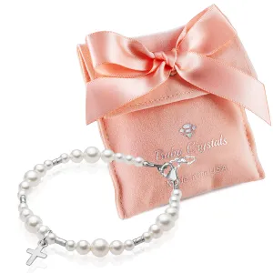 Newborn Baby Sterling Silver Cross White Pearl Christening Baptism Bracelet