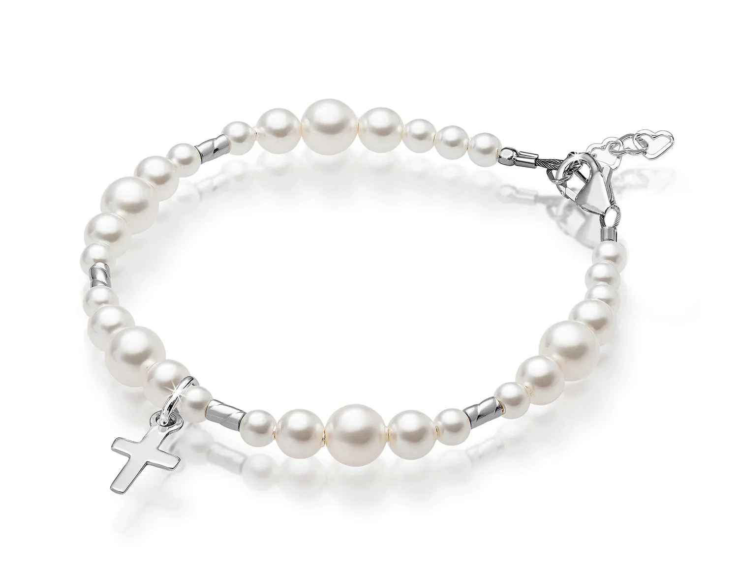 Newborn Baby Sterling Silver Cross White Pearl Christening Baptism Bracelet