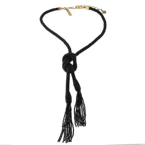 Oscar De La Renta Black Long Tassel Necklace