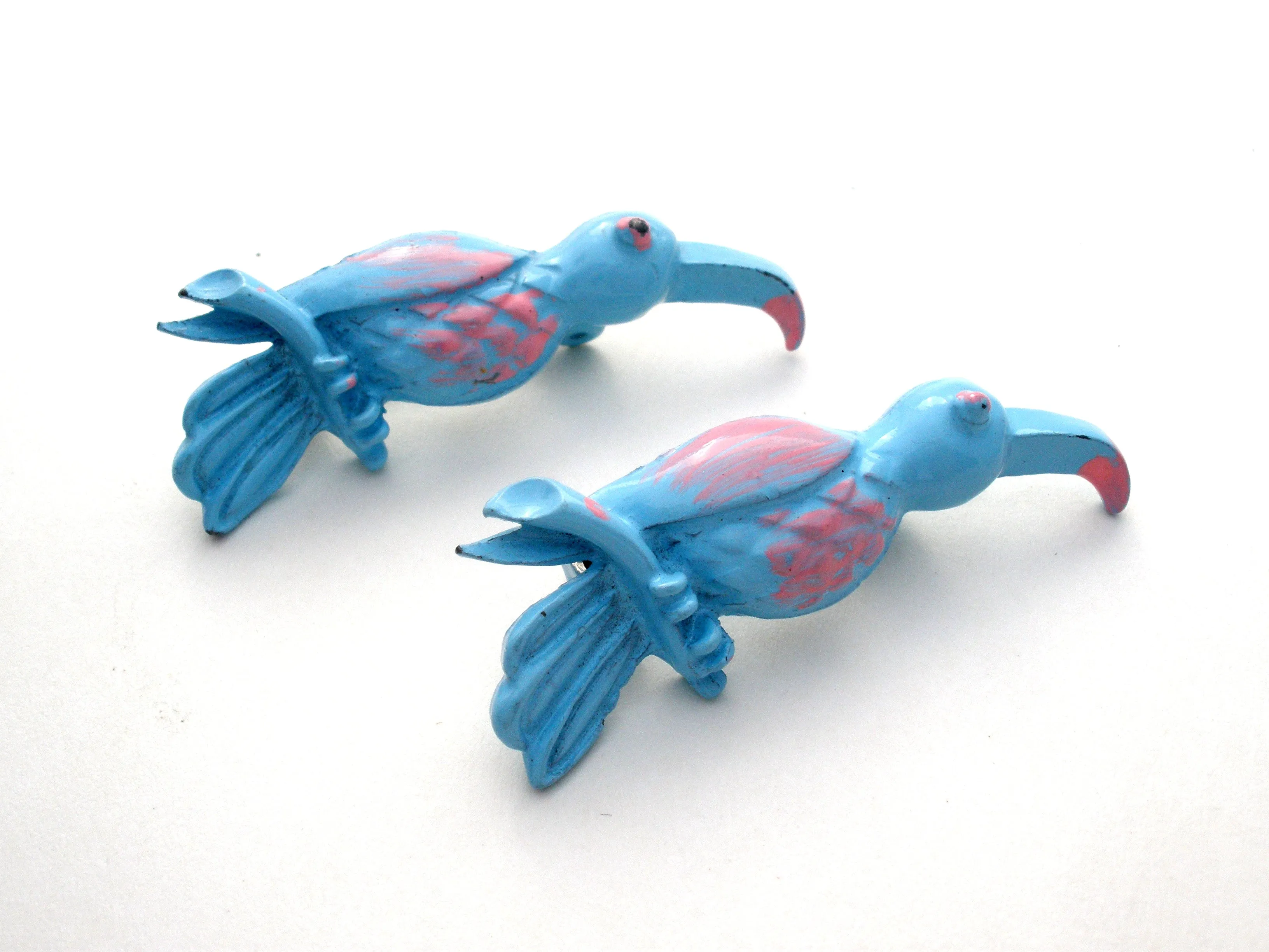 Pair Of Blue Bird Brooches Pins Vintage