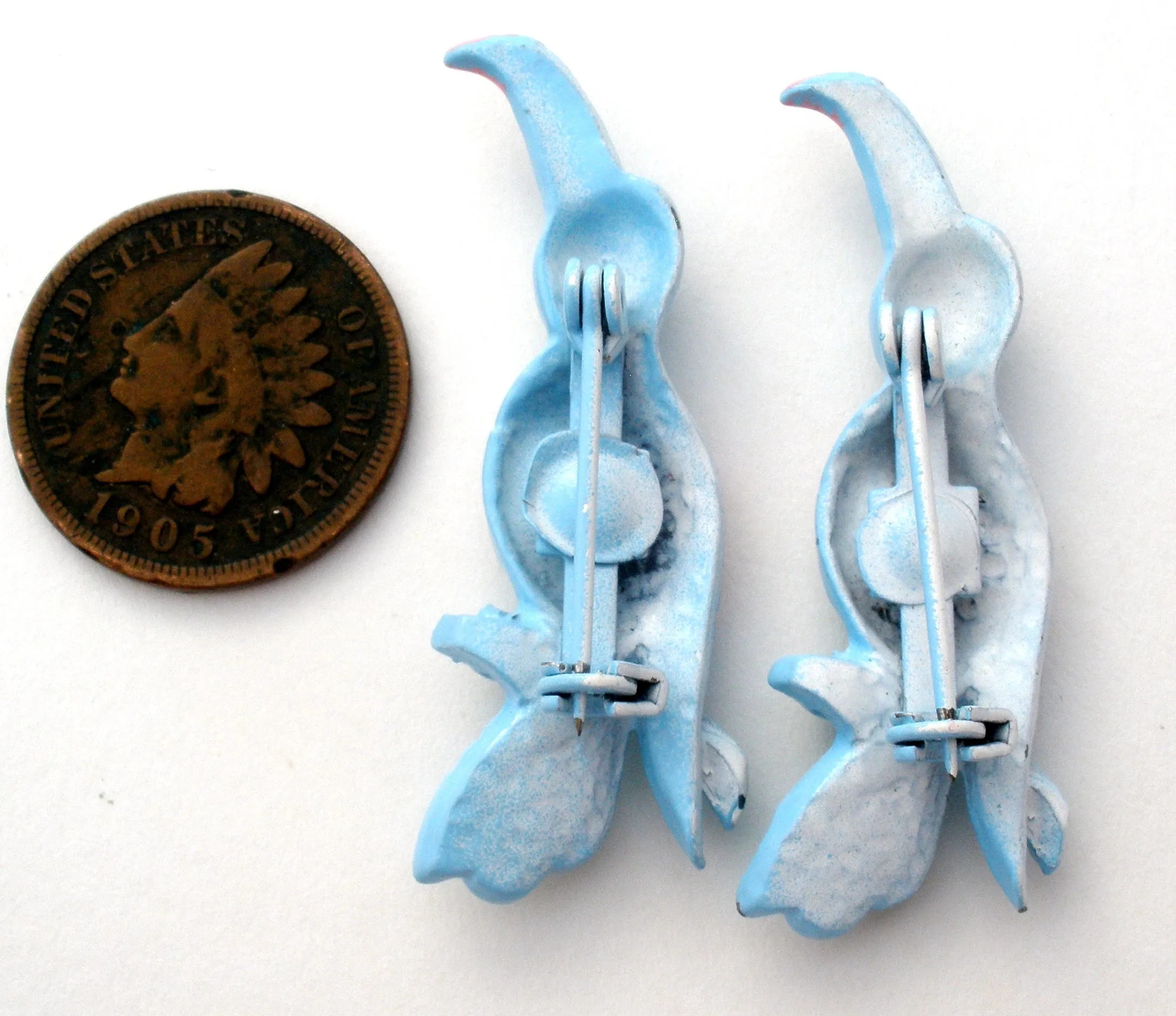 Pair Of Blue Bird Brooches Pins Vintage