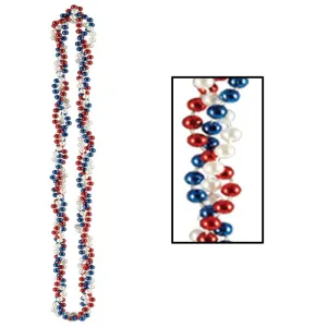 Patriotic Red, Silver, & Blue Braided Beads  | 1ct