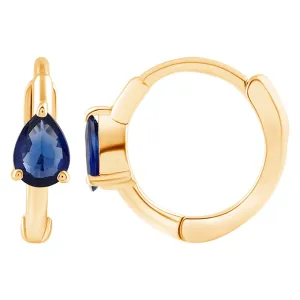 Pear Sapphire Huggie Hoop Earrings in 9ct Yellow Gold