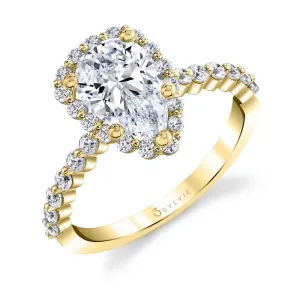 Pear Shaped Classic Halo Engagement Ring - Athena 18k Gold Yellow