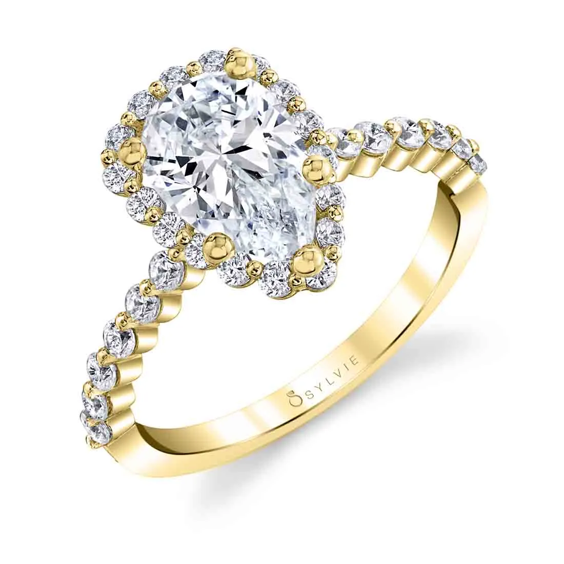 Pear Shaped Classic Halo Engagement Ring - Athena 18k Gold Yellow