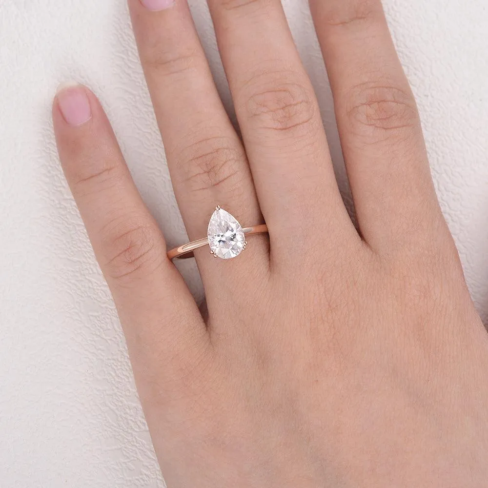 Pear Shaped Moissanite Classic Solitaire Ring