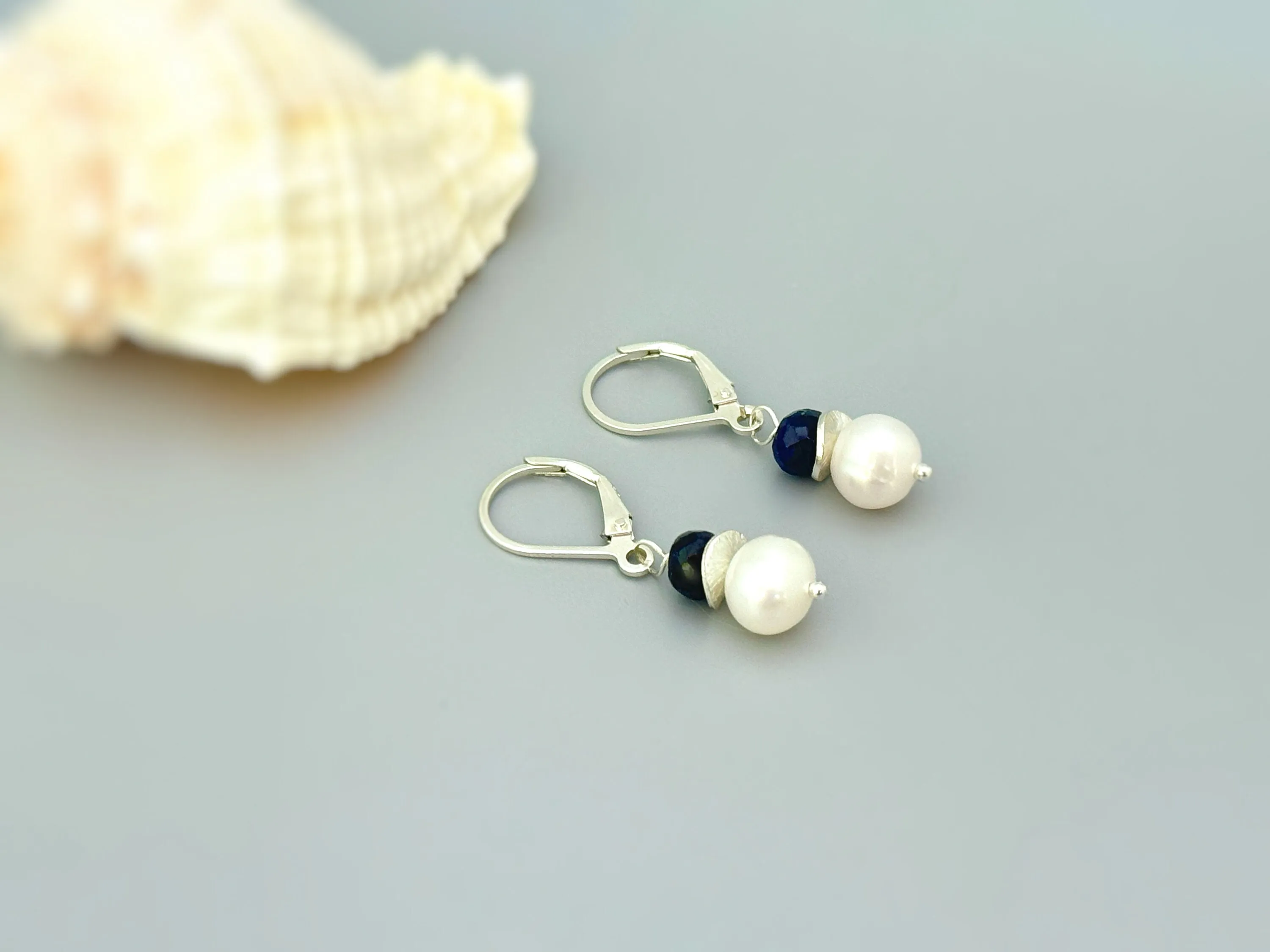 Pearl and Blue Sapphire Earrings