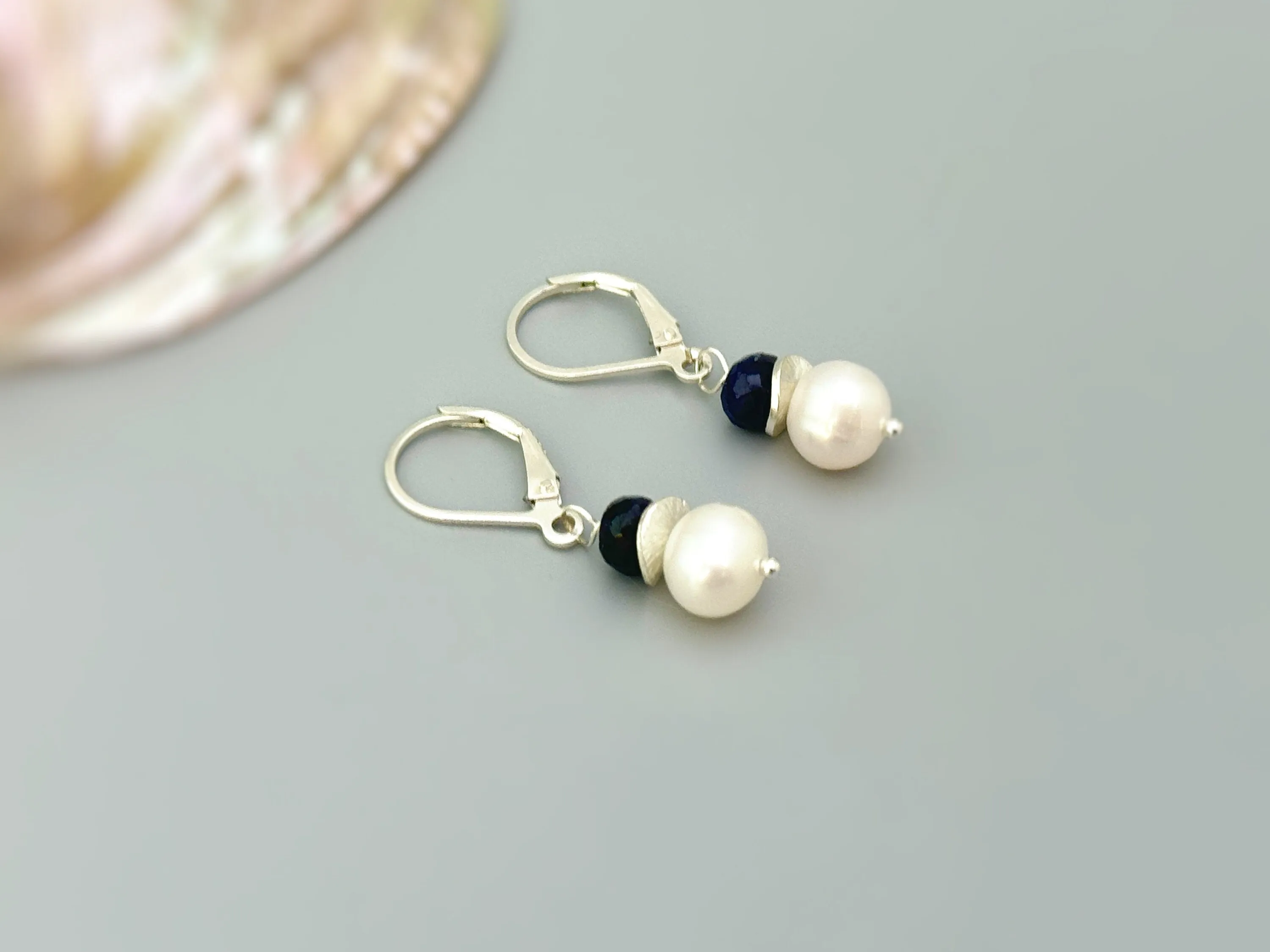 Pearl and Blue Sapphire Earrings