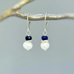 Pearl and Blue Sapphire Earrings