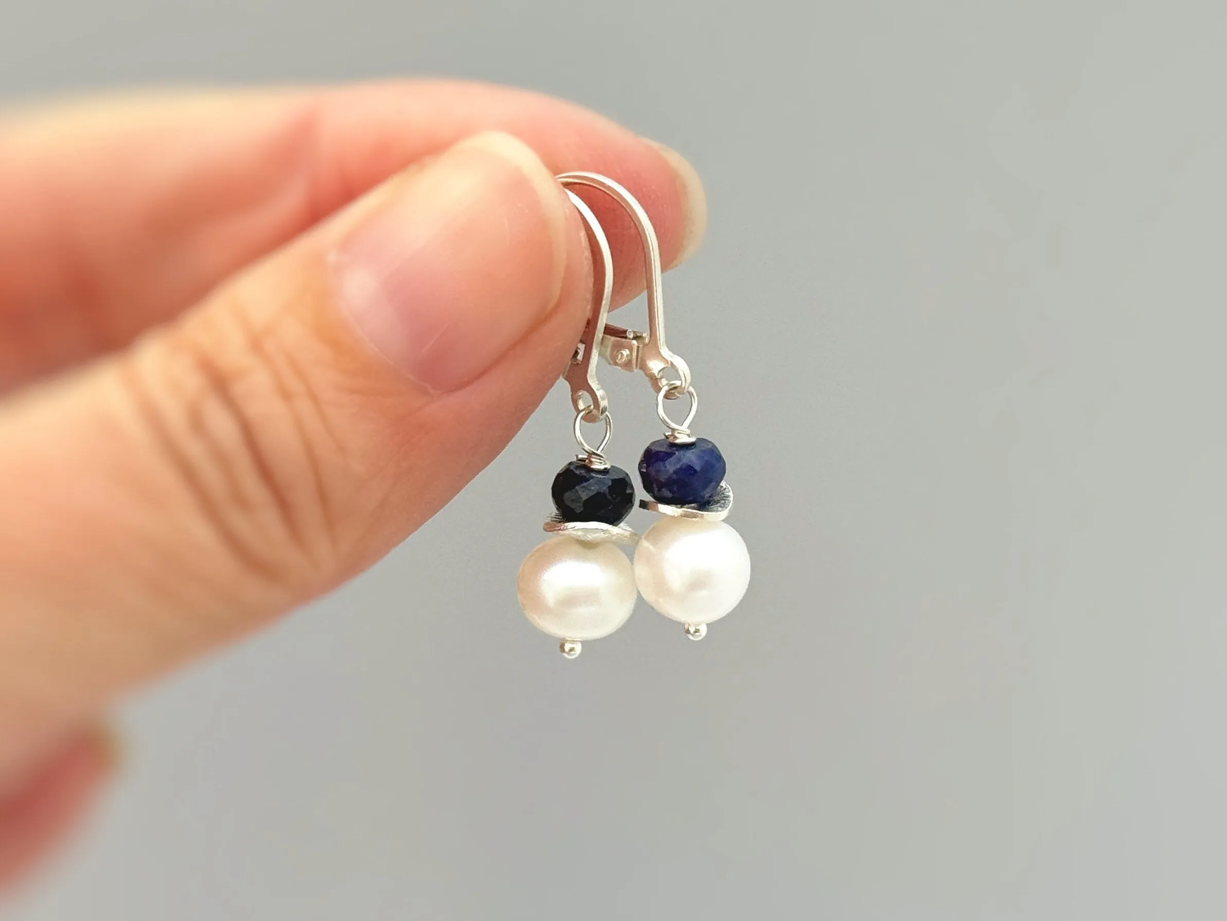 Pearl and Blue Sapphire Earrings