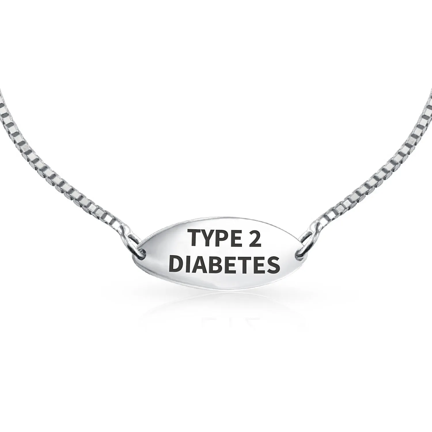 Personalize Medical Alert ID Thin Box Link Bracelet Oval Shape Tag