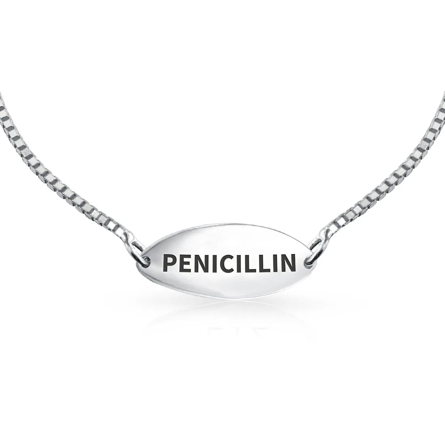 Personalize Medical Alert ID Thin Box Link Bracelet Oval Shape Tag