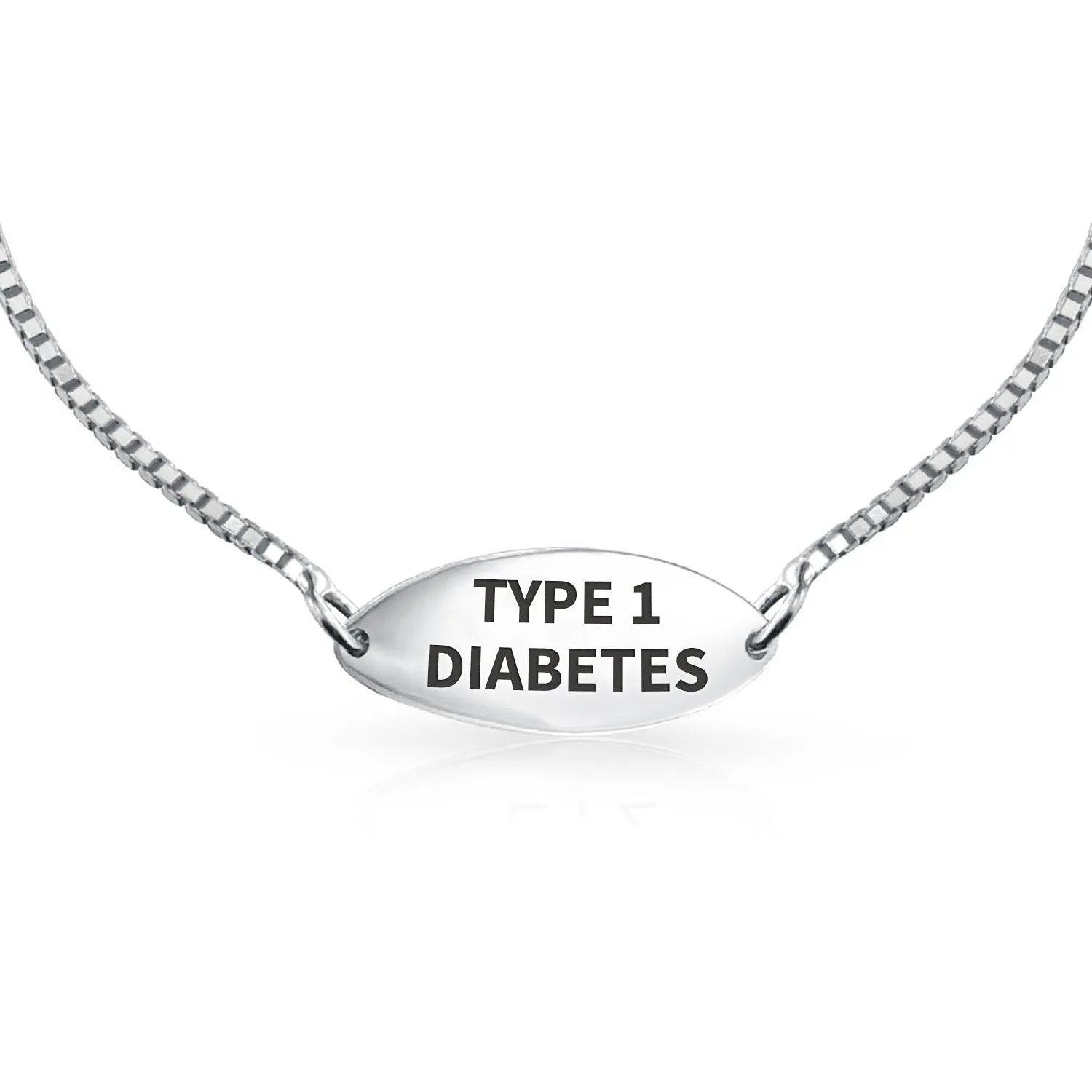 Personalize Medical Alert ID Thin Box Link Bracelet Oval Shape Tag