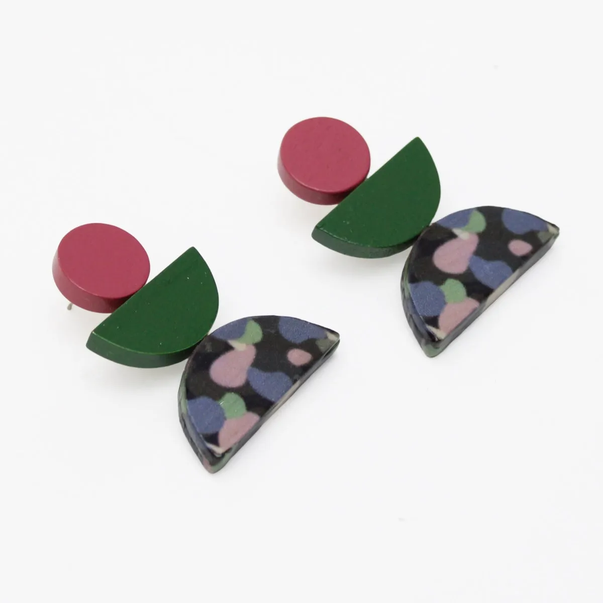 Pink and Green Geometric Earrings